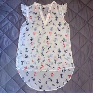 Red and Blue Anchor Print Top